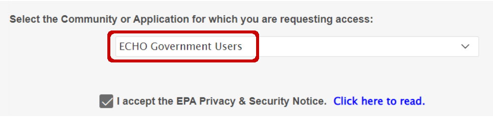 Select Community > ECHO Government Users
