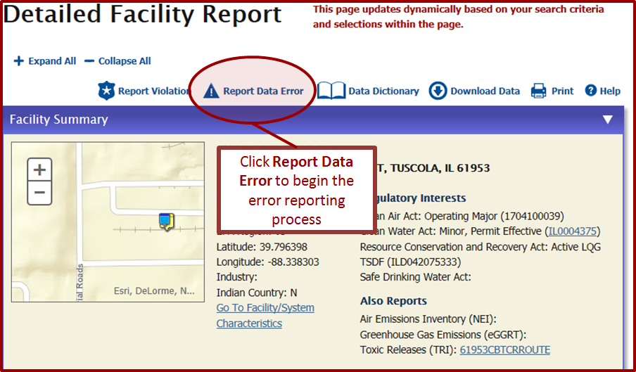 Step 1: Initiate error reporting from the Detailed Facility Report (DFR)