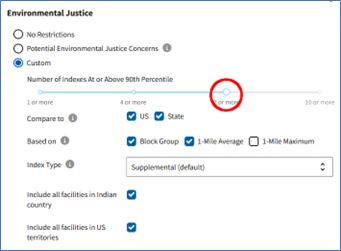 Search options for customizing EJ facility search